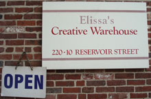 Elissas Creative Warehouse entryway sign